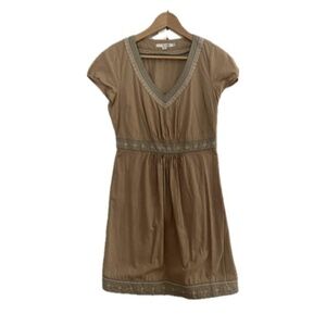 Boden Tan Embroidered V-Neck Sundress Short Sleeve Size 6 Cotton